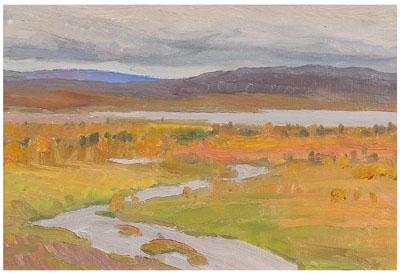 Appraisal: Leonid Petrovitch Buikov painting landscape with stream verso in Cyrillic