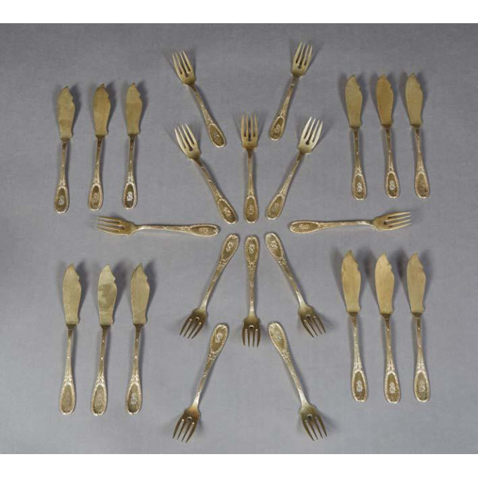 Appraisal: Twenty-Four Piece Set of German Gilt Washed SIlver Flatware late