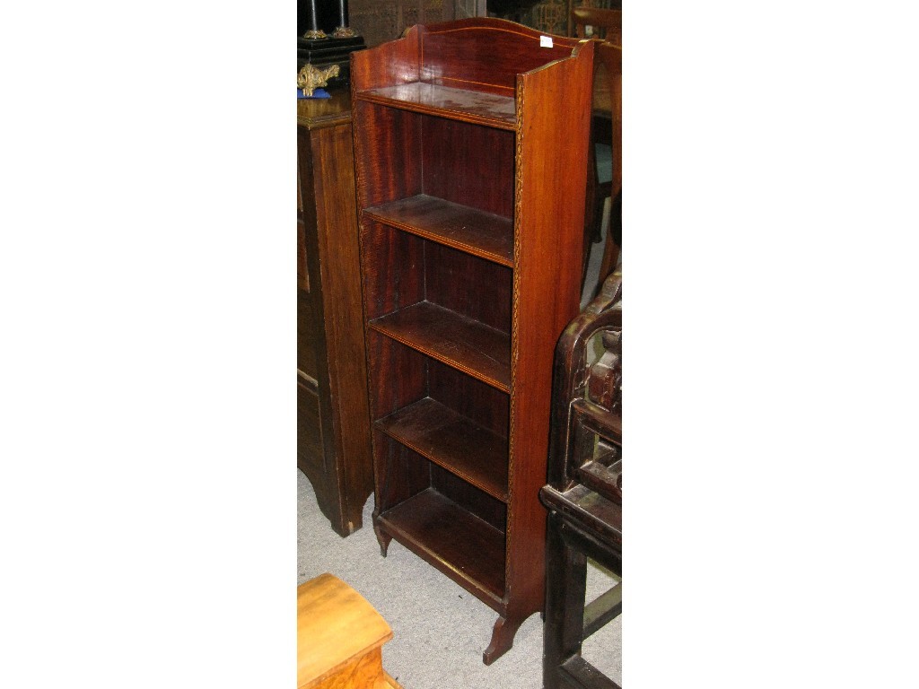 Appraisal: Mahogany and inlaid open bookcase