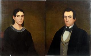 Appraisal: Zedekiah Belknap Pair Folk Art Portraits O P Attributed to