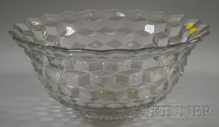 Appraisal: Large Colorless Pressed Glass Punchbowl ht dia in