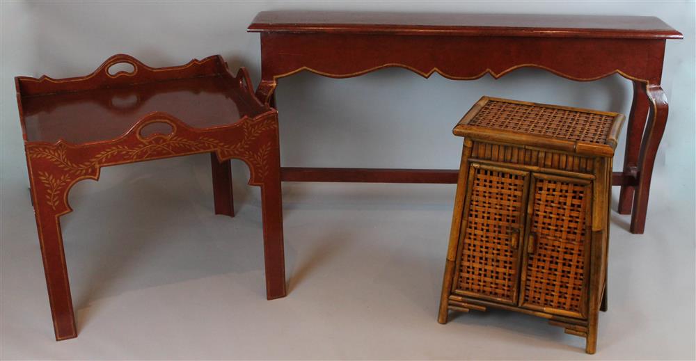 Appraisal: CHINESE CHIPPENDALE STYLE RED LACQUER BUTLER'S TRAY TABLE AND SIMILAR