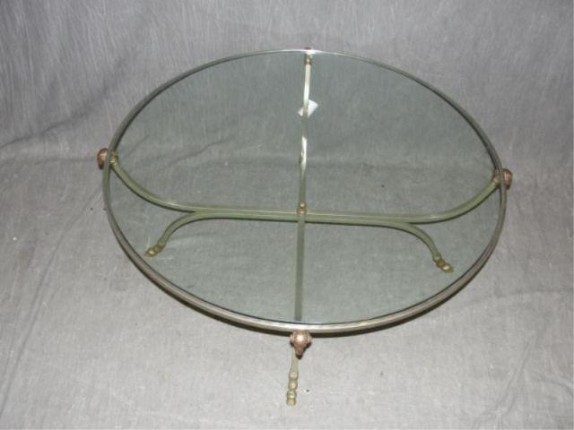 Appraisal: Brass Steel Glass Top Hoof Foot Coffee Table From a