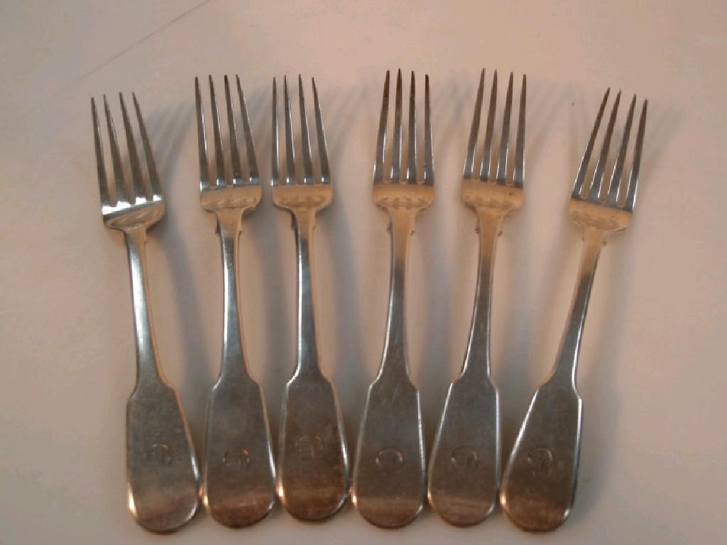 Appraisal: A matched set of six thC silver fiddle pattern table