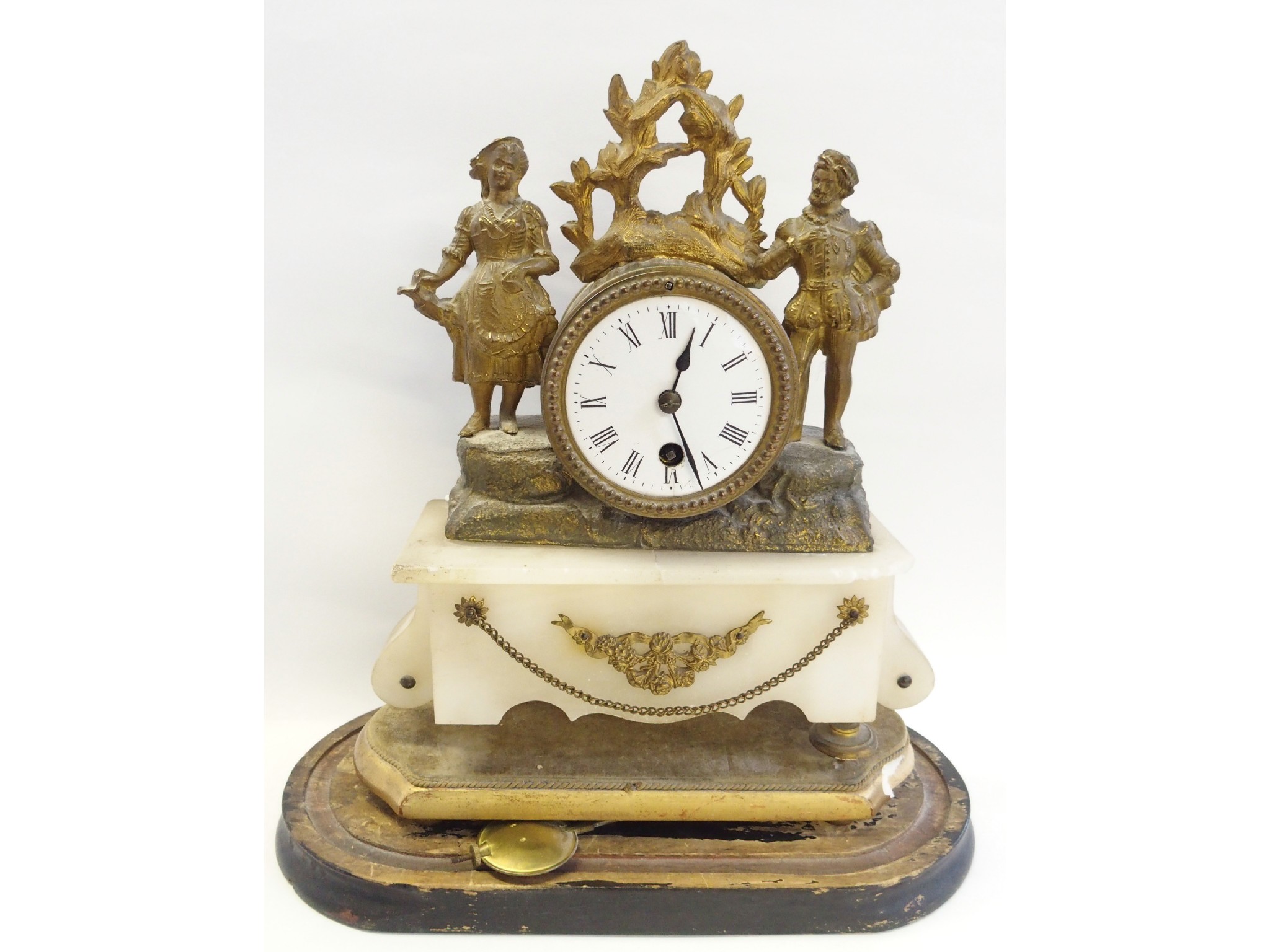 Appraisal: Gilt spelter and marble figural mantle clock def