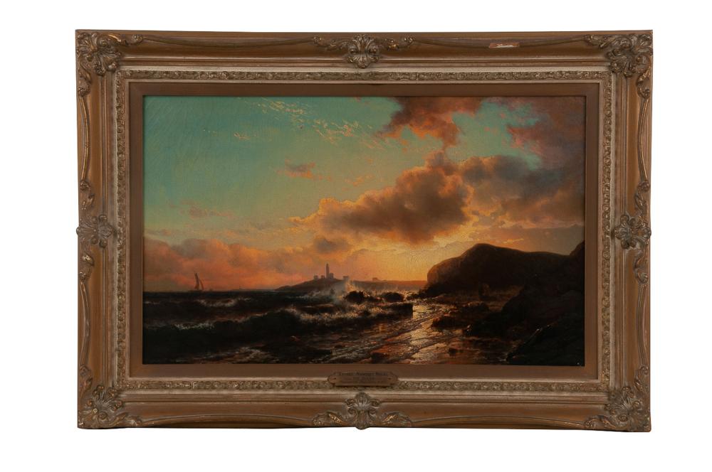 Appraisal: MAURITS FREDERIK HENDRIK DE HAAS SUNSET NEWPORT ROCKS oil on