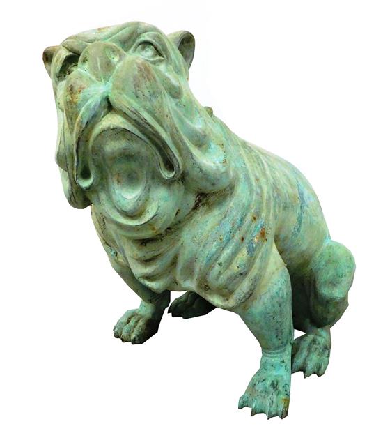 Appraisal: Garden sculpture of seated bulldog bronze with light green patina