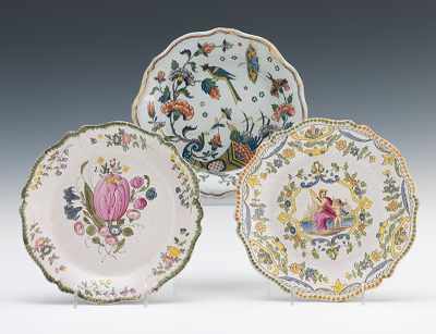 Appraisal: Three Different French Faience Plates Two bear the mark of