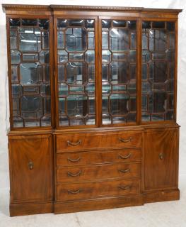 Appraisal: Flame Mahogany Bubble Glass Large Breakfront p Flame Mahogany Bubble