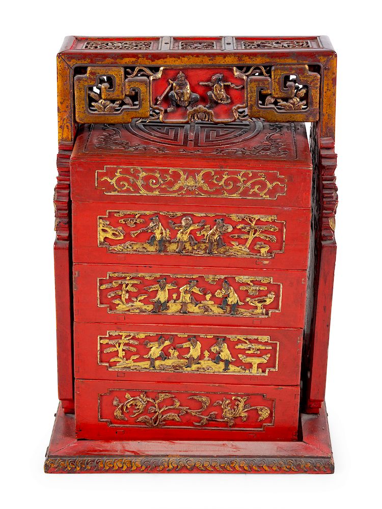 Appraisal: A Chinese Export Gilt and Lacquered Locking Cabin A Chinese