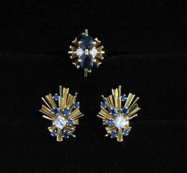 Appraisal: OTTO POULSEN A PAIR OF SAPPHIRE AND DIAMOND EARRINGS of