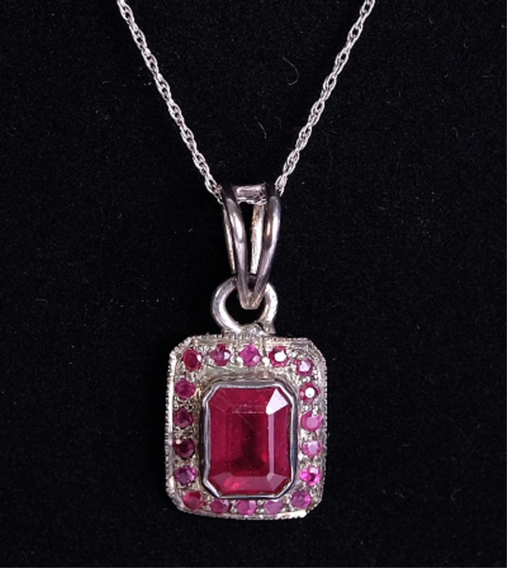 Appraisal: STERLING SILVER RUBY PENDANT NECKLACESterling Silver Ruby pendant necklace having