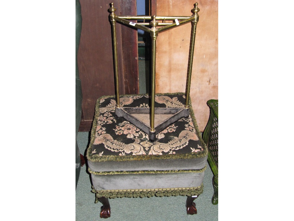 Appraisal: Lot comprising brass and cast iron stickstand and an upholstered