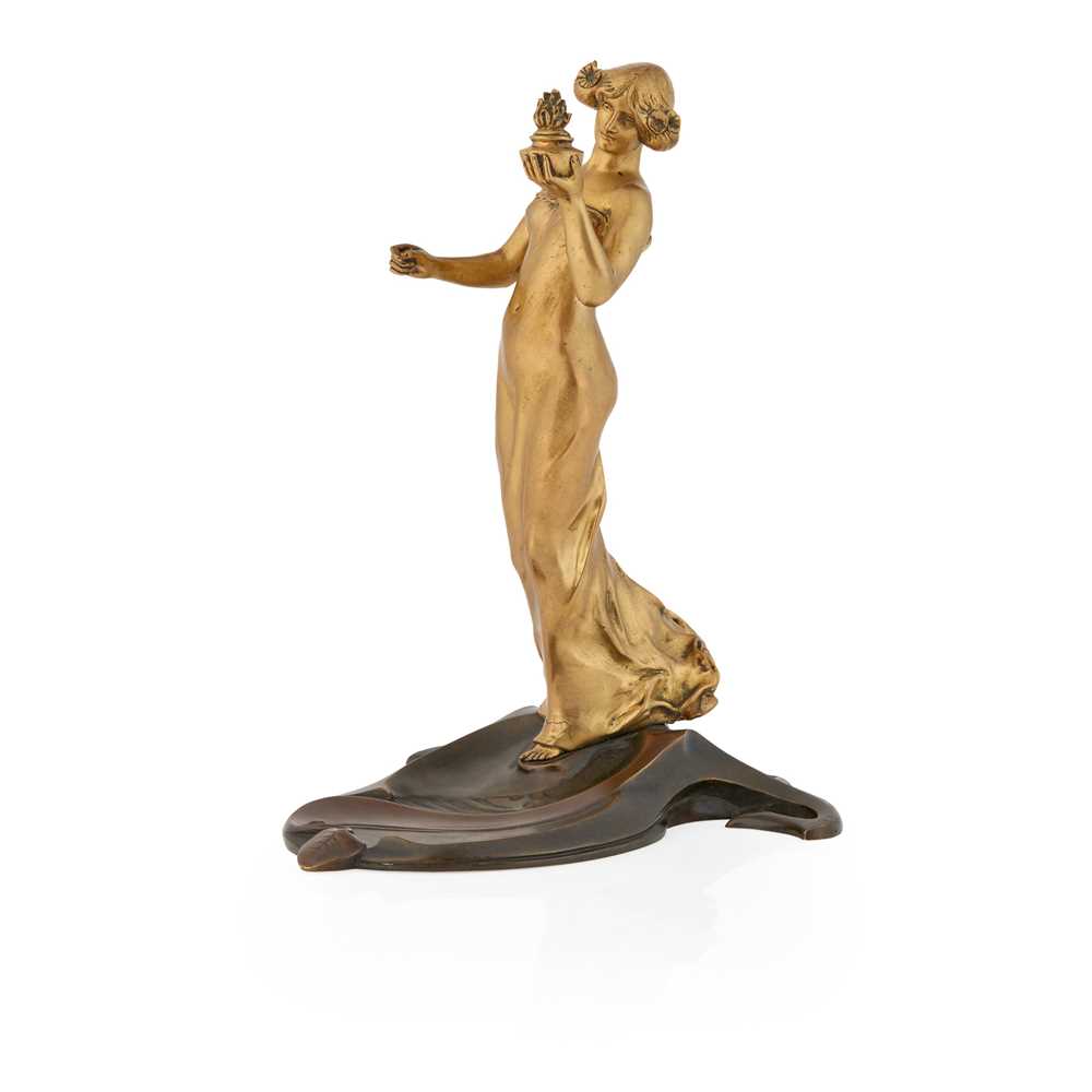 Appraisal: CHARLES KORSCHANN - ART NOUVEAU FIGURE CIRCA gilded and patinated