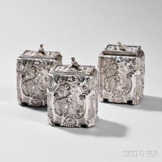 Appraisal: Three-piece George III Sterling Silver Tea Caddy Set London -