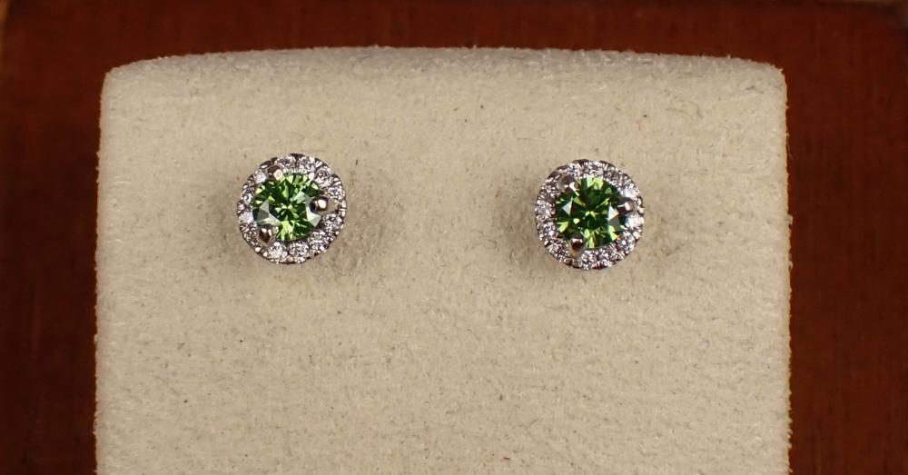 Appraisal: PAIR OF FANCY GREEN DIAMOND EAR STUDS each k white