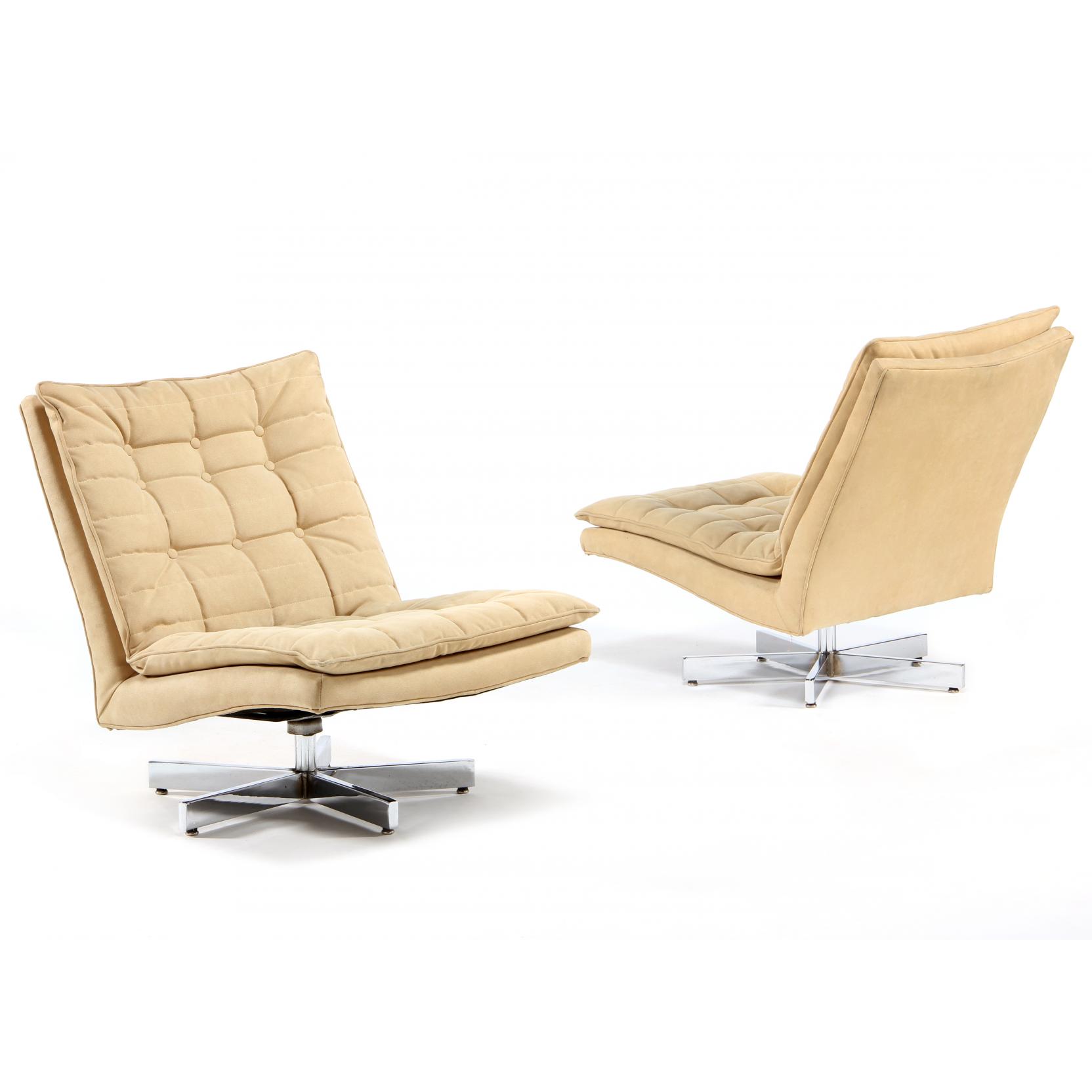 Appraisal: Milo Baughman Am - Pair of Steve Spinner Swivel Lounge