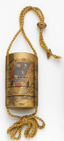 Appraisal: A gold lacquer five-case inro th Century Decorated on a