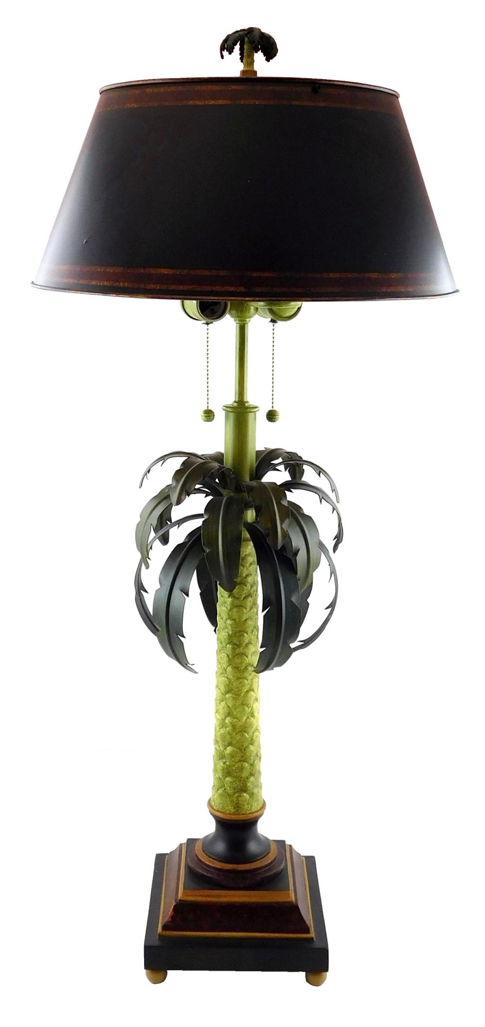 Appraisal: Palm tree form table lamp th C metal with painted