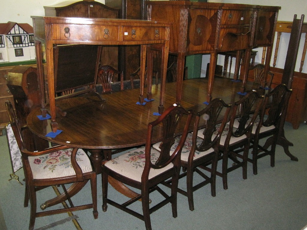 Appraisal: Regency style dining suite comprising sideboard buffet table twin pedestal