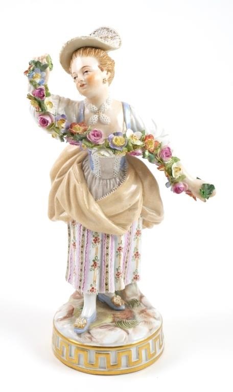 Appraisal: MEISSEN FIGURINE GIRL W GARLANDFirst-quality crossed swords mark Meissen figure