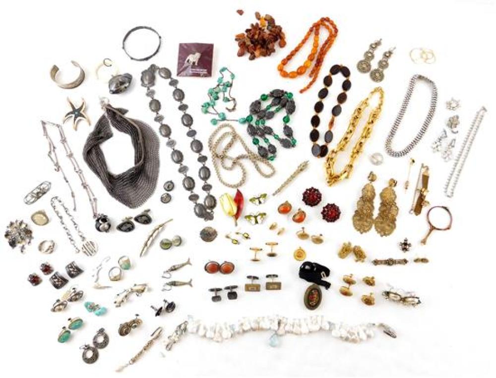 Appraisal: JEWELRY Assortment of costume jewelry details include three micromosaic pieces