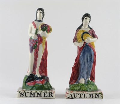 Appraisal: A pair of pearlware Seasons probably Scottish personified as Classical