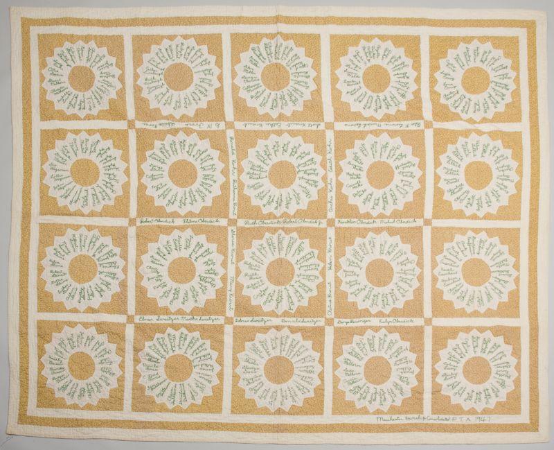 Appraisal: New Jersey Friendship Quilt sunburst pattern in yellow calico on