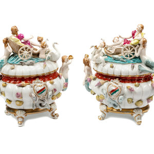 Appraisal: A Pair of German Porcelain Figural Tureens and Covers th