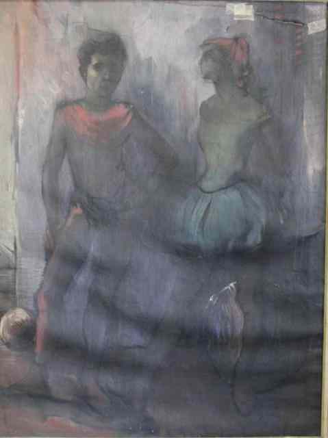 Appraisal: Illegibly Signed Oil on Canvas of Dancers A magnificent painting