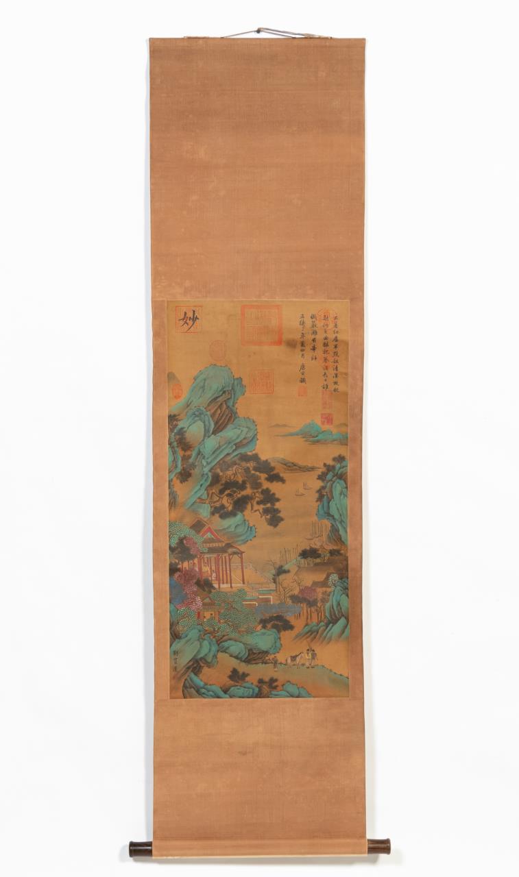 Appraisal: CHINESE SCROLL WITH MOUNTAIN LANDSCAPE Chinese scroll painting executed in