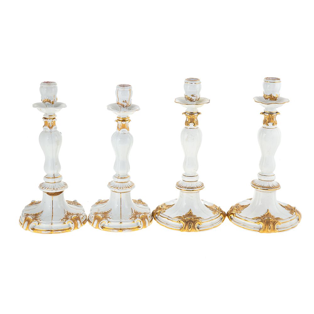 Appraisal: Two Pairs of Meissen Porcelain Candlesticks th century two pairs