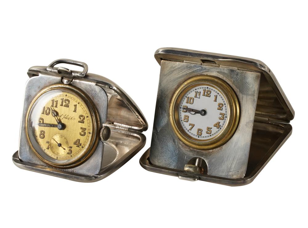 Appraisal: TWO MINIATURE SILVER TRAVEL CLOCKSeach marked for Sterling the first