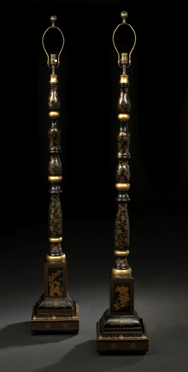 Appraisal: Pair of Chinese Export Black Lacquer Floor Lamps the standards