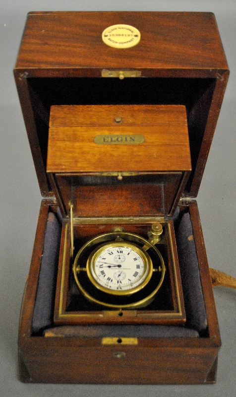 Appraisal: - Mahogany double cased Elgin International Watch Co chronometer Crystal