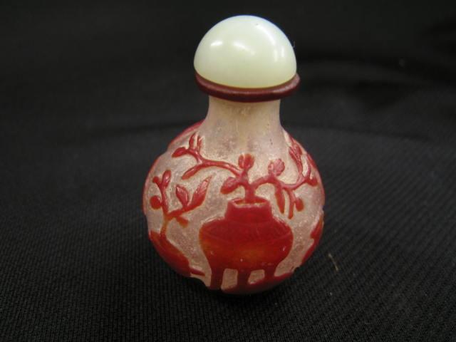 Appraisal: Chinese Peking Art Glass Snuff Bottle red cameo scene of