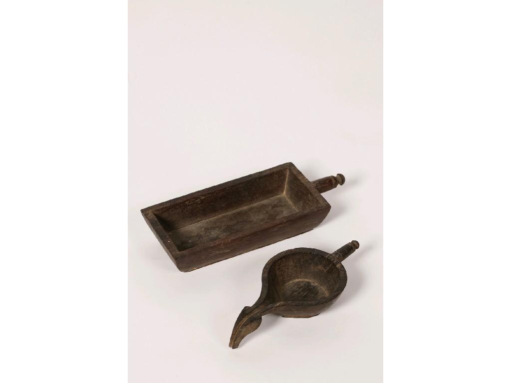 Appraisal: TWO TH CENTURY SOUTH INDIAN WOODEN UTENSILS FOR PUJA with