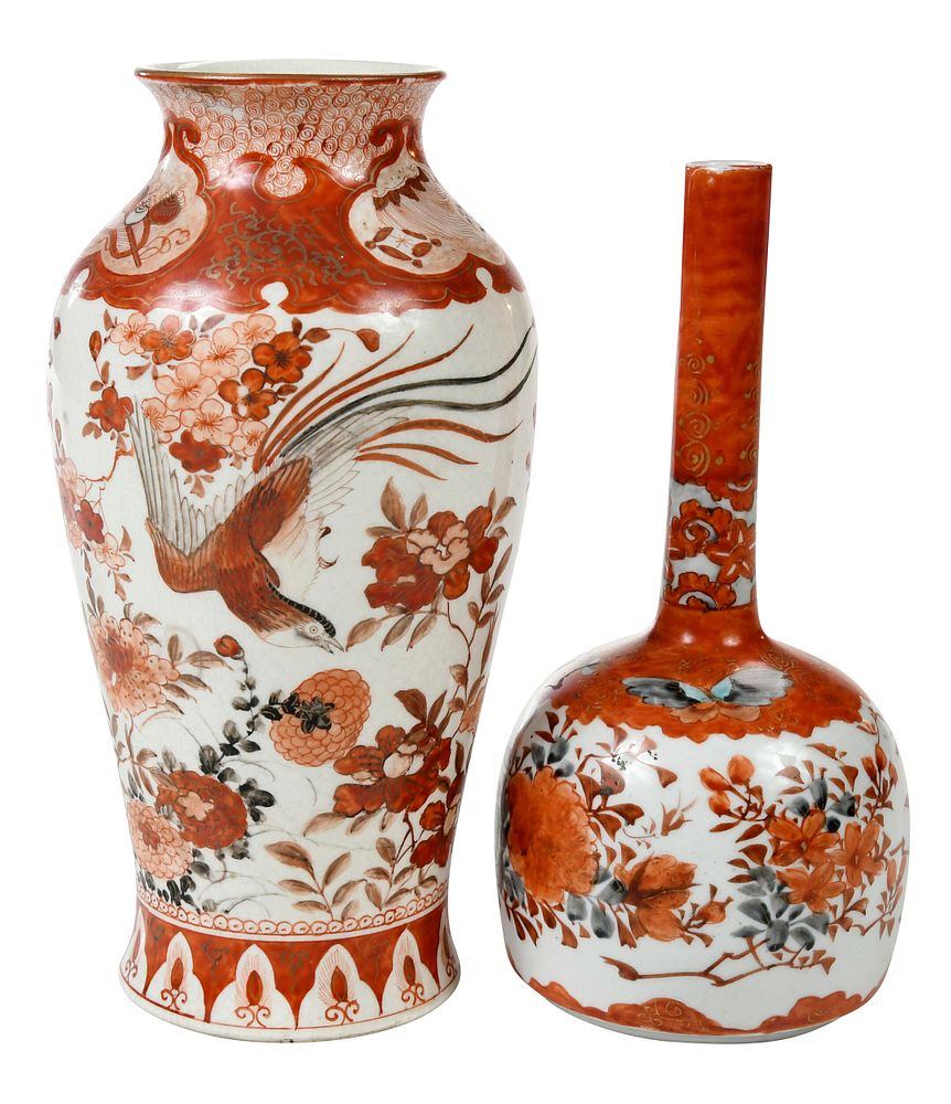 Appraisal: Two Japanese Orange and White Kutani Ware Vases th century