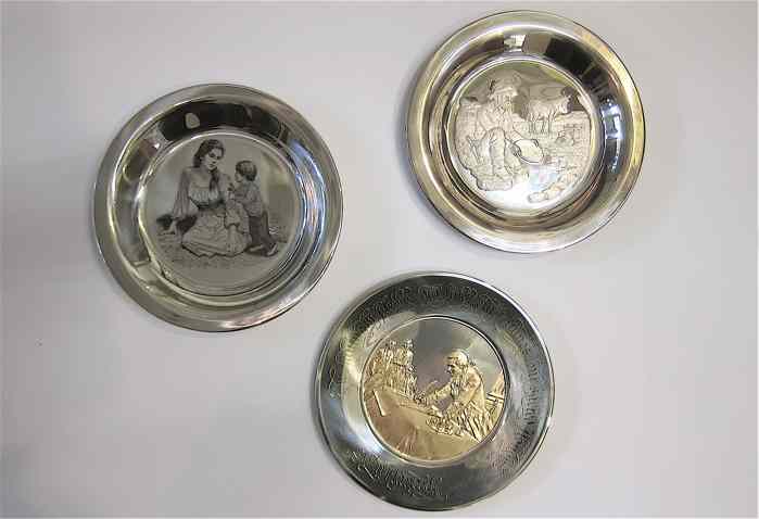 Appraisal: THREE FRANKLIN MINT STERLING COLLECTORS PLATES in original presentation boxes