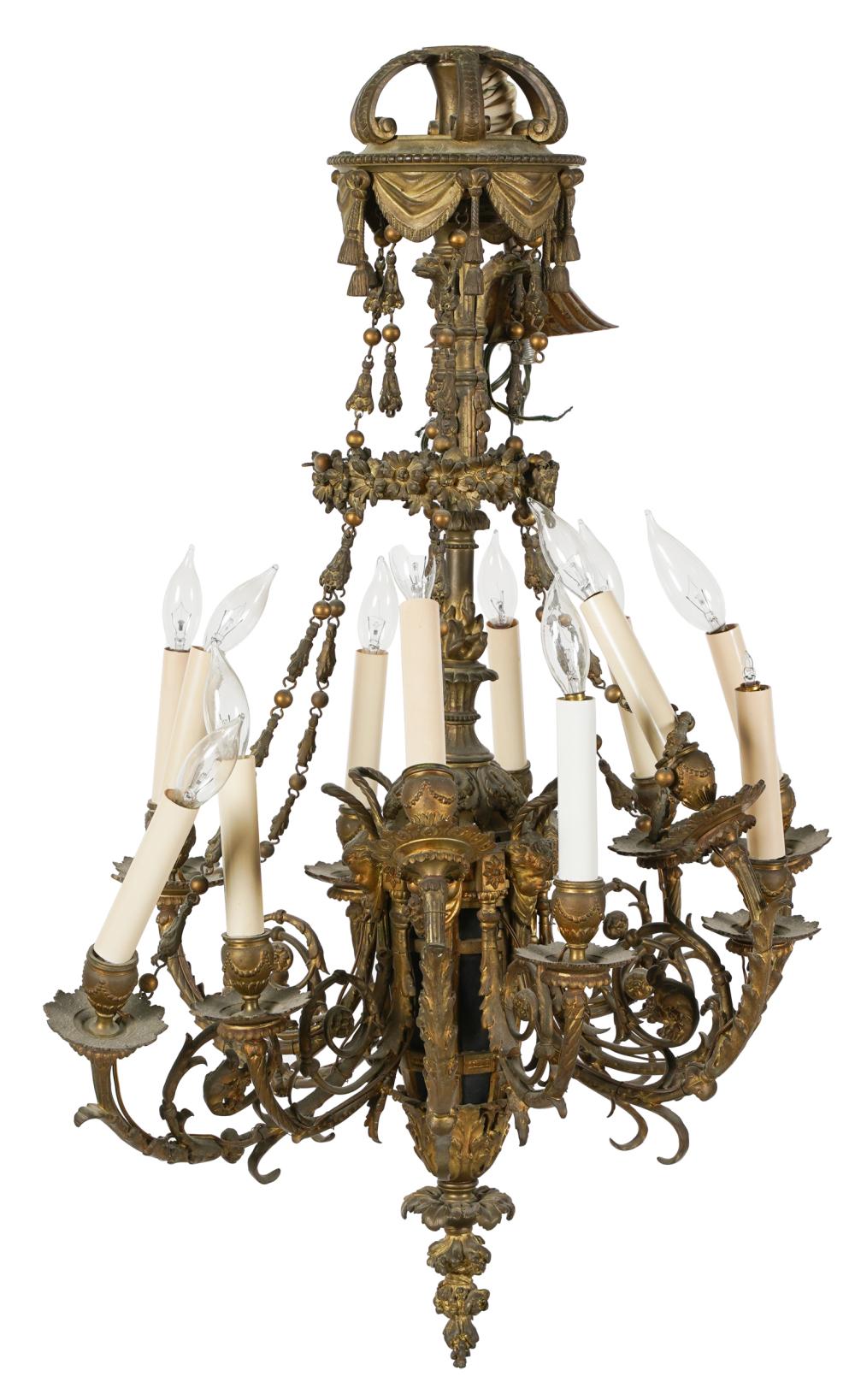 Appraisal: GILT METAL -LIGHT CHANDELIERcast with cherubs drapery swags and floral