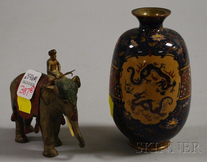 Appraisal: Japanese Cloisonne Vase and an Austrian Cold Painted Bronze Figure