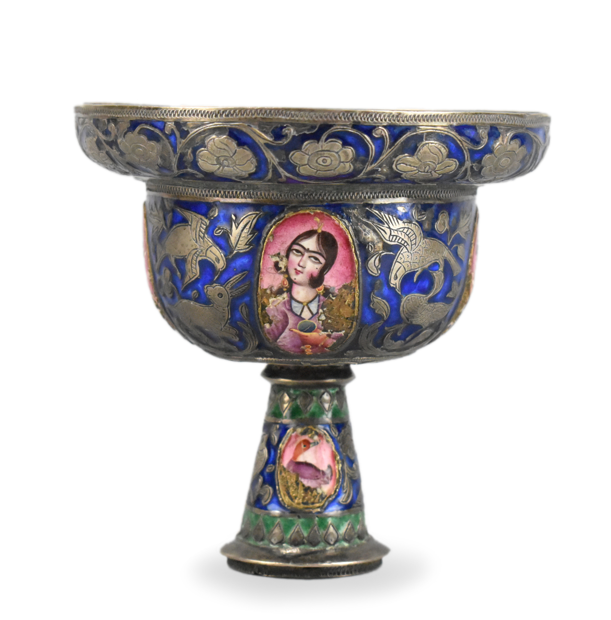 Appraisal: A Mughal style silver enameled stem cup dating from the