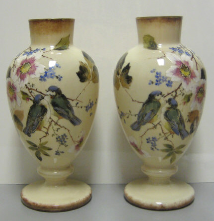 Appraisal: PAIR OF BRISTOL TYPE GLASS VASES Each painted with polychrome