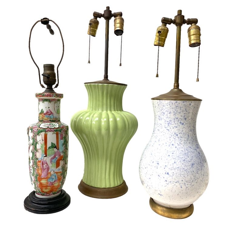 Appraisal: Three Porcelain Lamps Three Porcelain Lamps