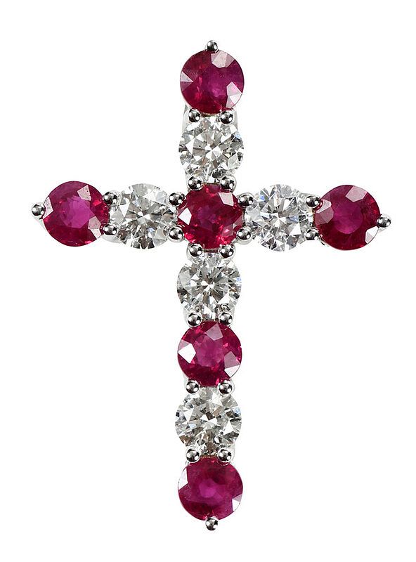 Appraisal: kt Diamond and Ruby Pendant cross design five round brilliant