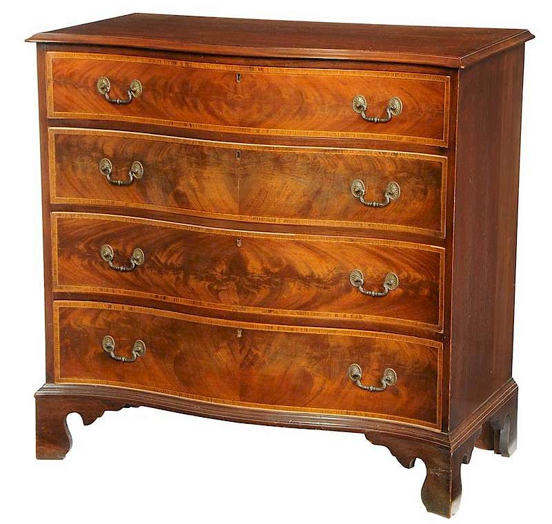 Appraisal: George III Style Inlaid Serpentine Chest British th century figured