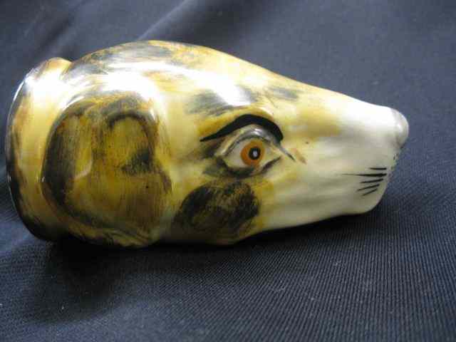 Appraisal: Early Staffordshire Pottery Stirrup Cup figural dogs head '' excellent