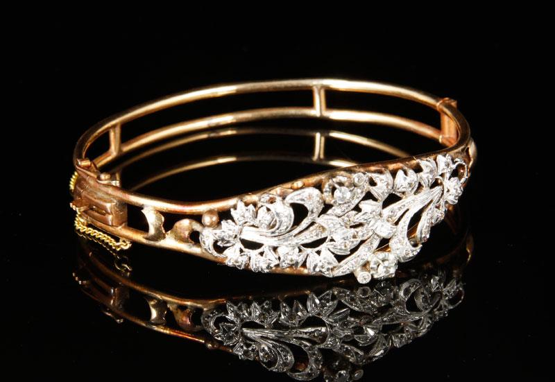 Appraisal: - K Gold Bracelet with Filigree K two-tone gold bracelet