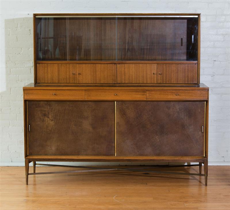 Appraisal: WALNUT AND BRASS CREDENZA WITH CUPBOARD TOP PAUL MCCOBB CALVIN