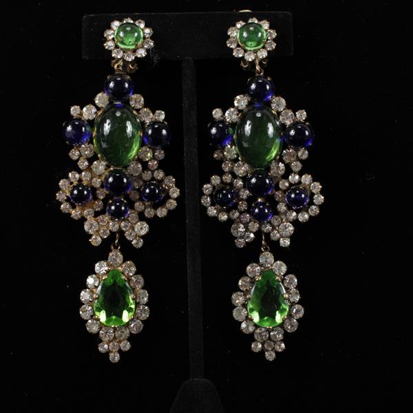 Appraisal: Kenneth J Lane KJL Rhinestone Glass Chandelier Earrings